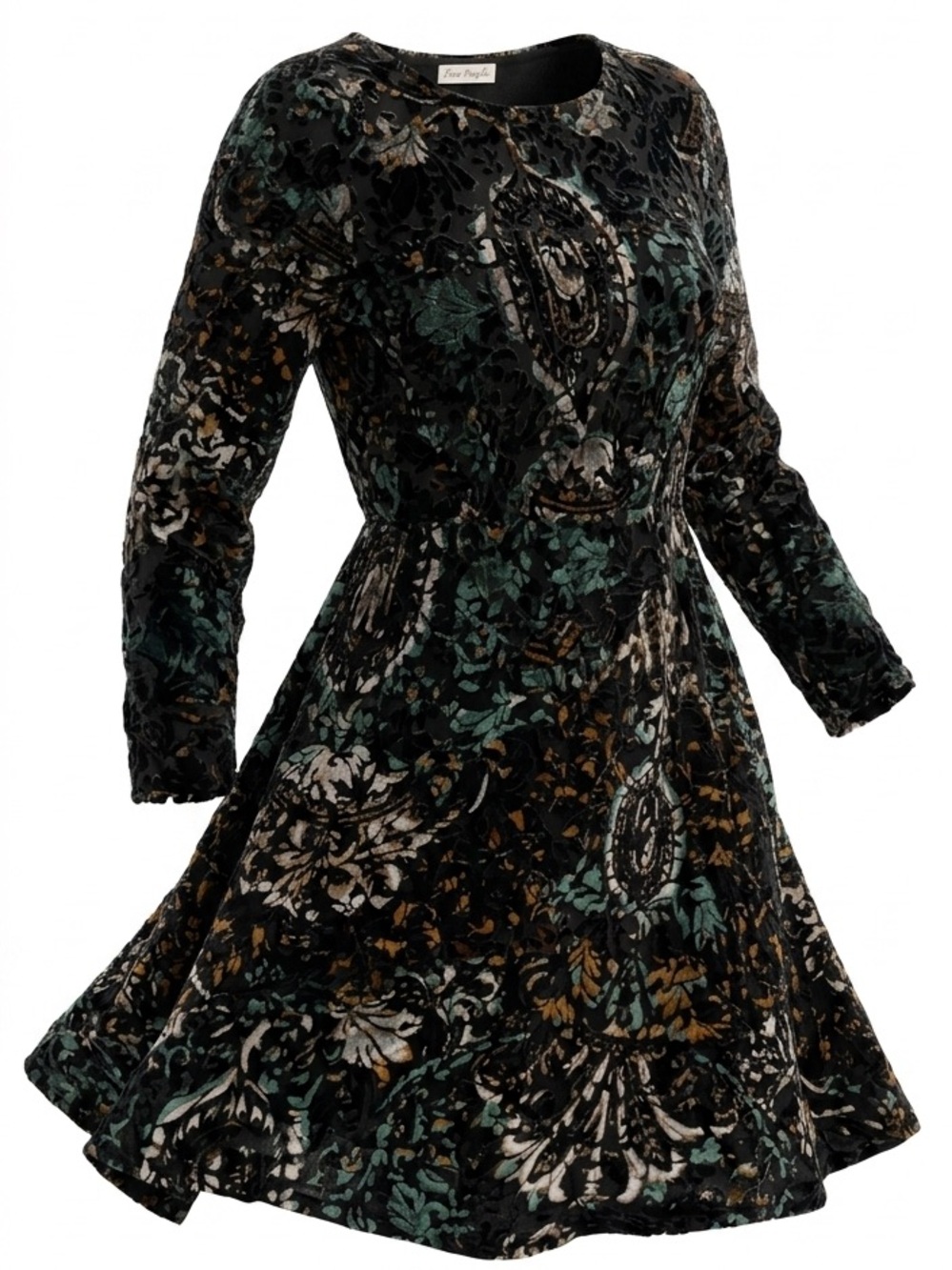 Free People Women's Black Floral Velvet Fit & Flare Dress size L